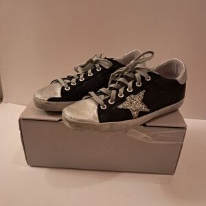 Golden Goose Sneakers Women's 37 7 Black Silver Flag LTD Low Super Star Leather